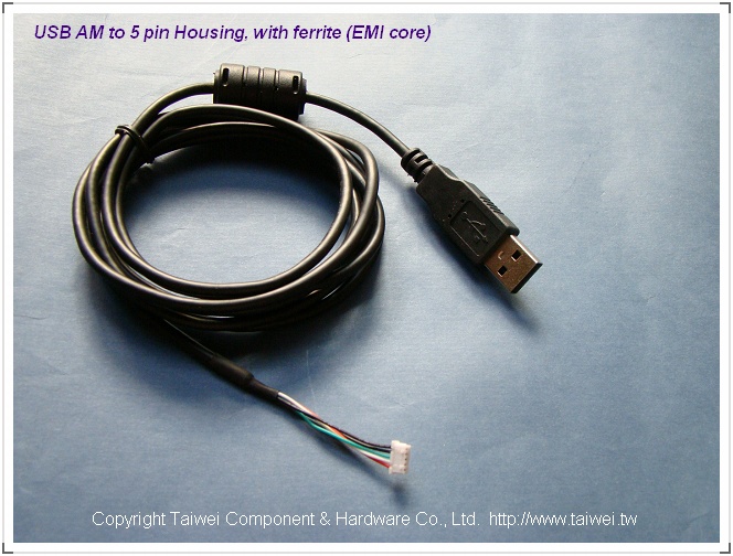 USB A Type Male to 5 Pin Housing with one EMI core (ferrite)