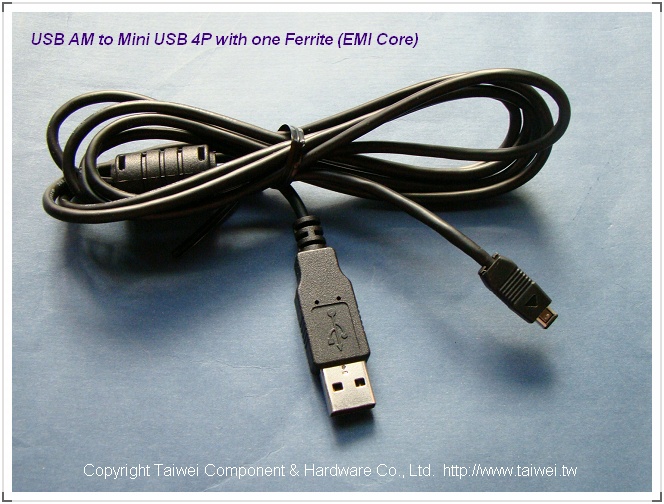 USB A Type Male to Mini USB 4P, with one ferrite (EMI Core)